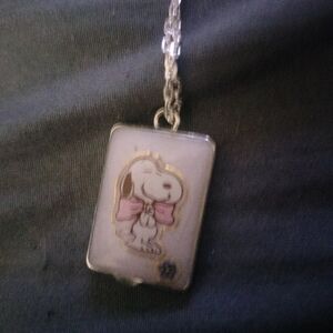 Snoopy Pendant Necklace with Pink Bow